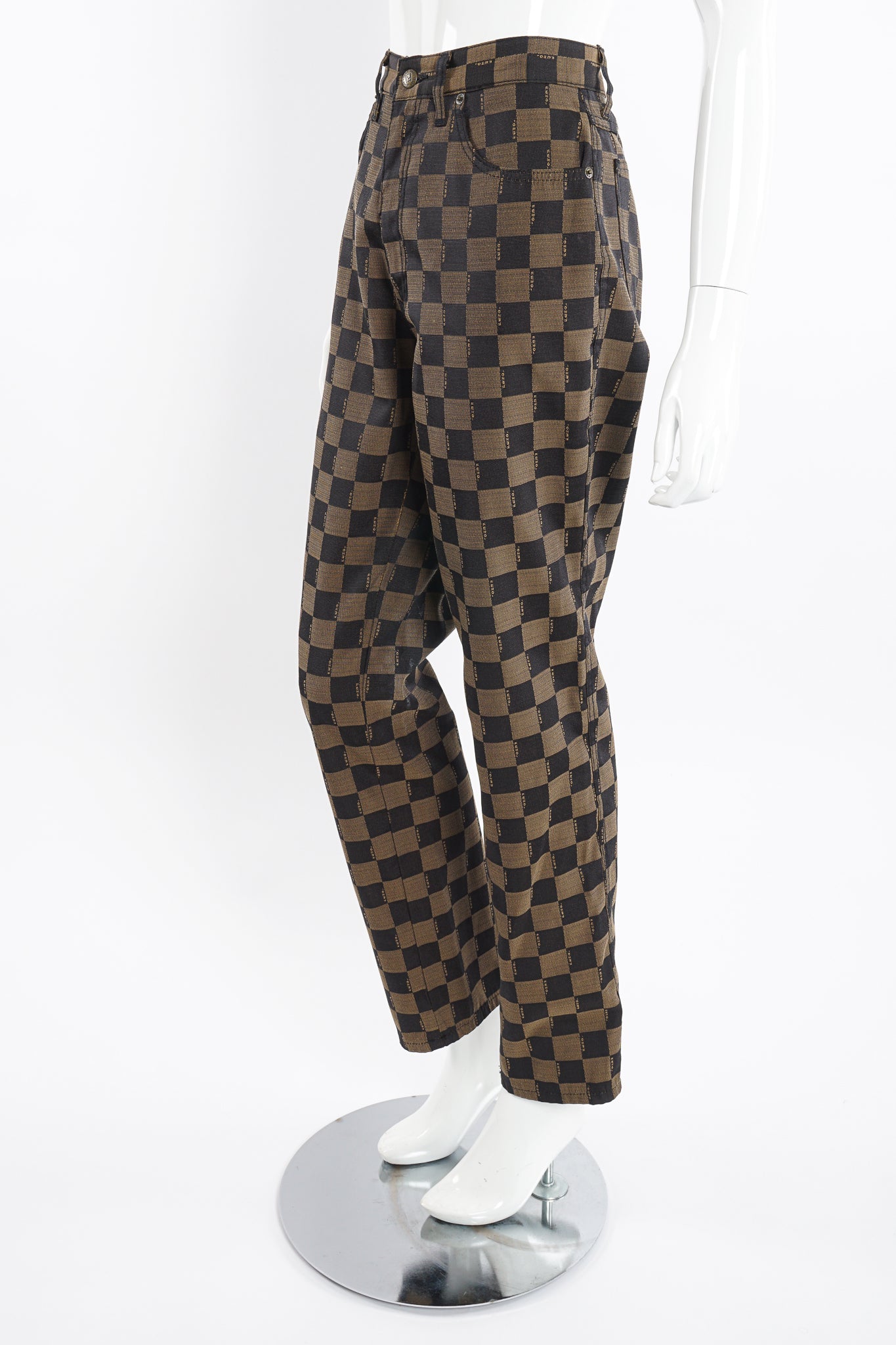 Vintage Fendi Checkerboard Monogram Pant on Mannequin angle at Recess Los Angeles