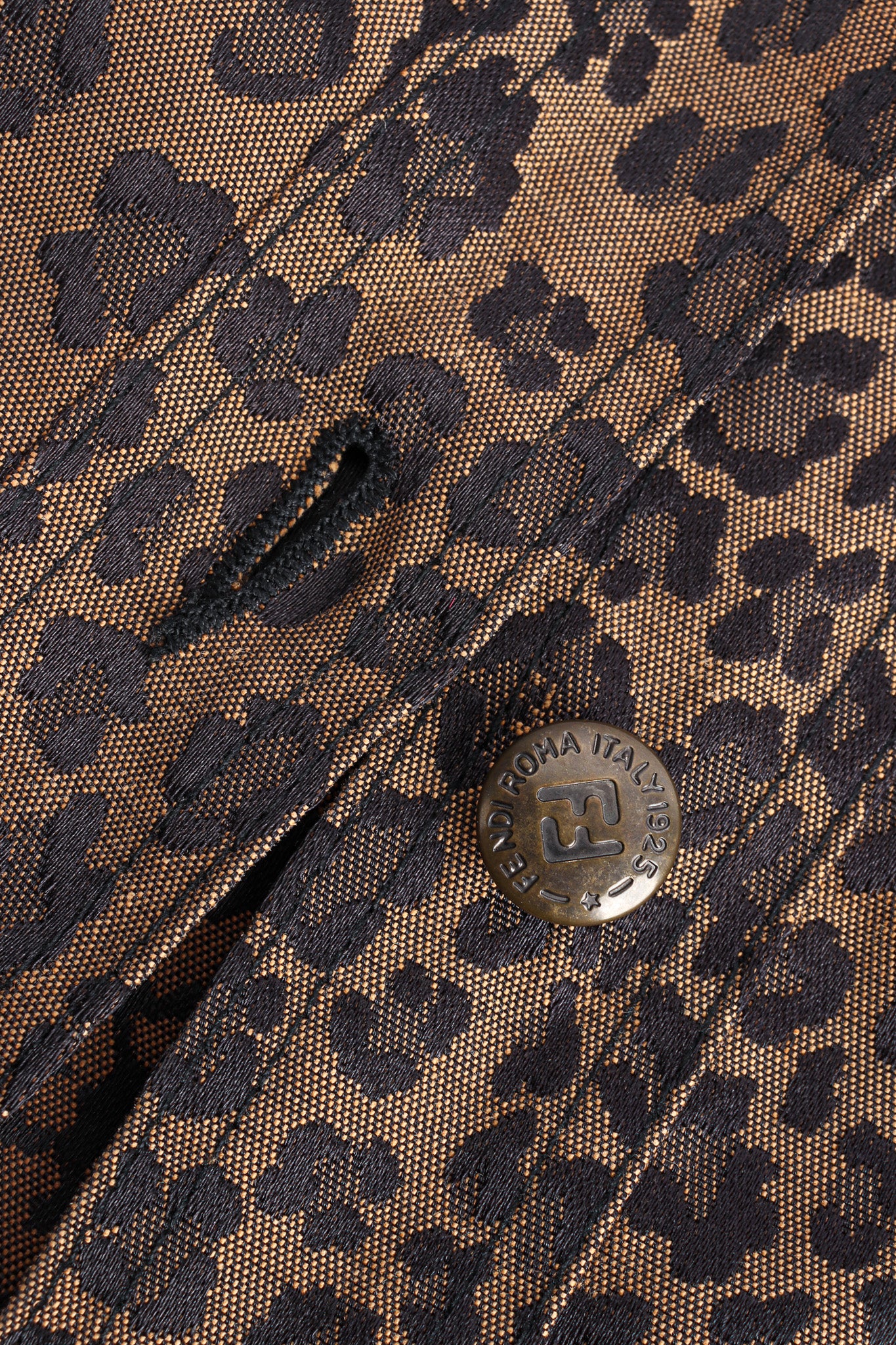 Vintage Fendi Leopard Signed Logo Print Jacket engraved signed button  @ Recess LA
