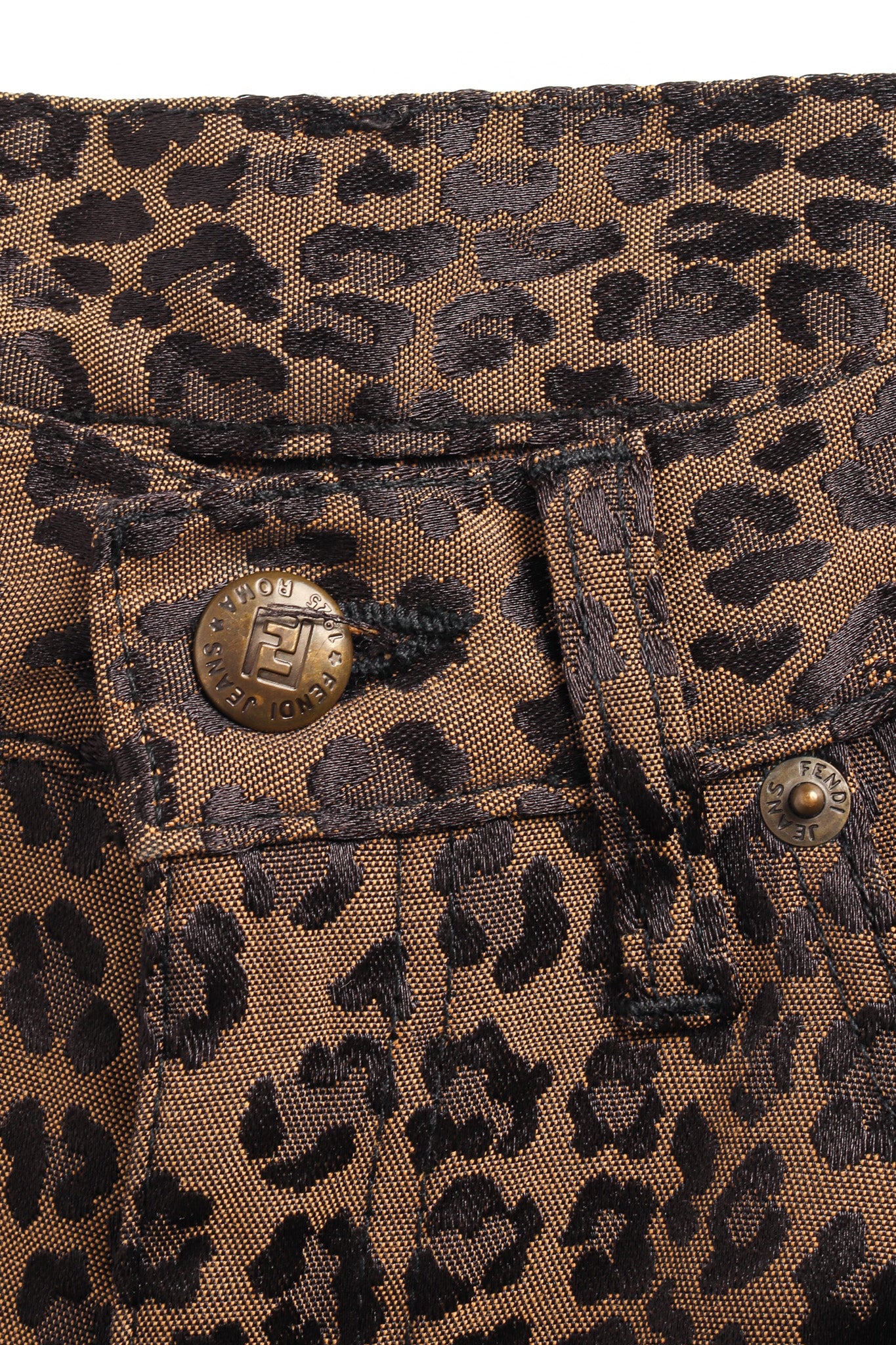Vintage Fendi Leopard Signed Logo Print Jeans signed button @ Recess LA