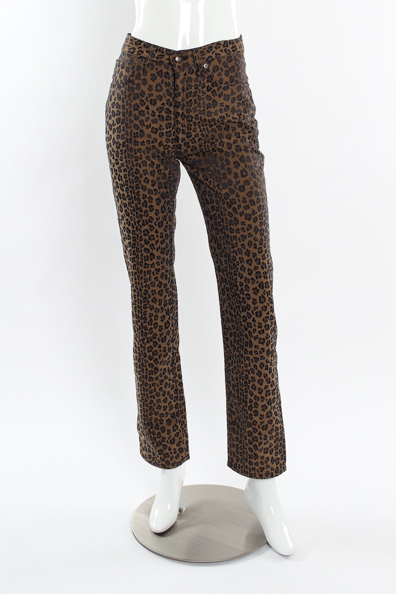 Vintage Fendi Leopard Signed Logo Print Jeans mannequin front @ Recess LA