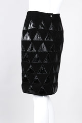 Recess Los Angeles Vintage Salvatore Ferragamo Suede Patent Leather Triangle Applique Pencil Skirt