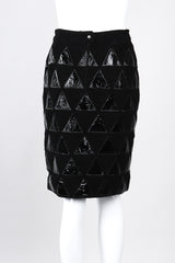 Recess Los Angeles Vintage Salvatore Ferragamo Suede Patent Leather Triangle Applique Pencil Skirt