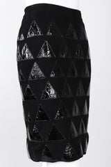 Recess Los Angeles Vintage Salvatore Ferragamo Suede Patent Leather Triangle Applique Pencil Skirt