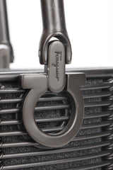 Recess Designer Consignment Vintage Ferragamo Gunmetal Metal Cage Mini Tote Bag Los Angeles Resale