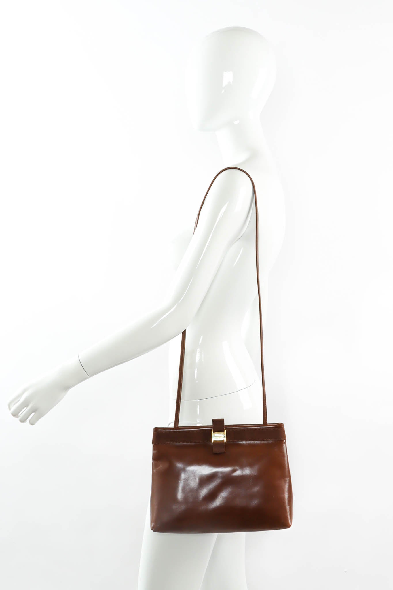 Vintage Ferragamo Leather Shoulder Pouch Bag mannequin shoulder @ Recess Los Angeles