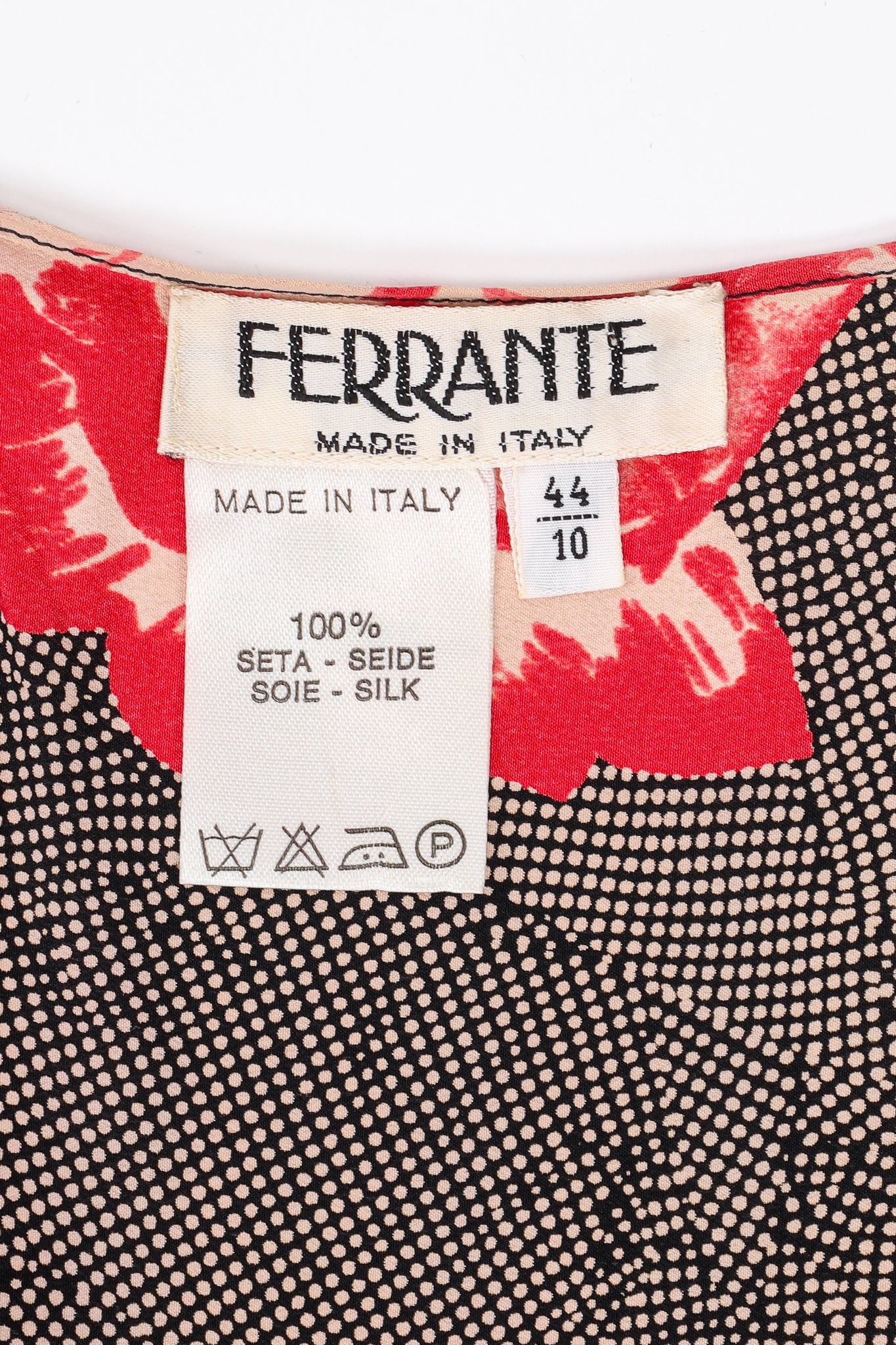 Vintage Ferrante Silk Floral Faux Wrap Dolman Dress label @ Recess LA