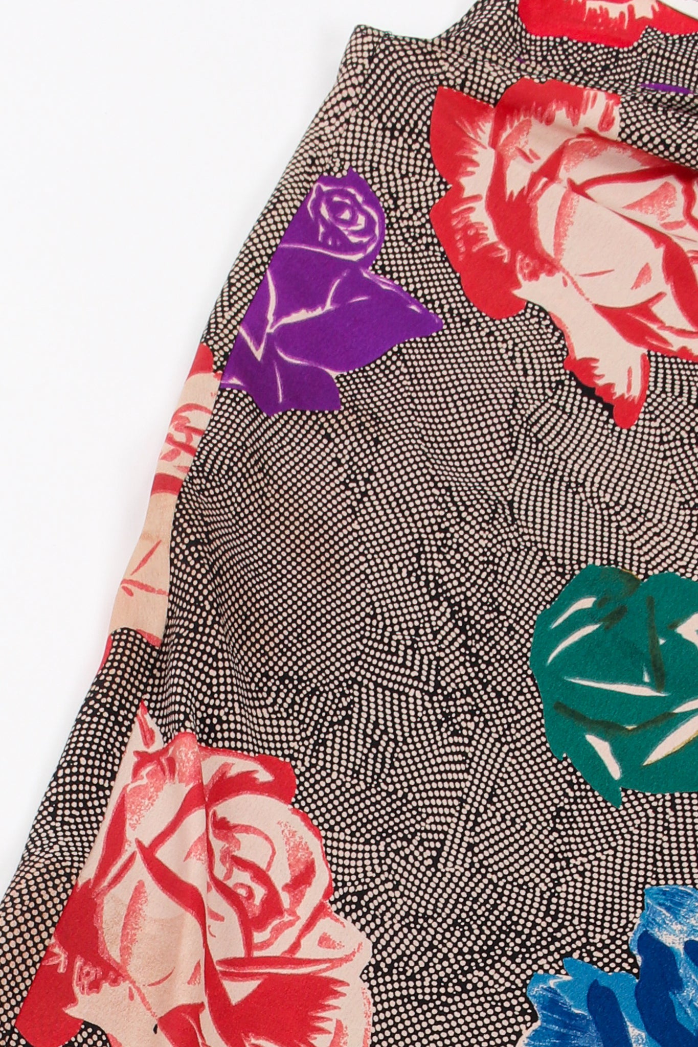 Vintage Ferrante Silk Floral Faux Wrap Dolman Dress stain @ Recess LA