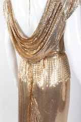 Recess Los Angeles Vintage Anthony Ferrara Gold Liquid Mesh Fringe Cowl Top & Skirt Set