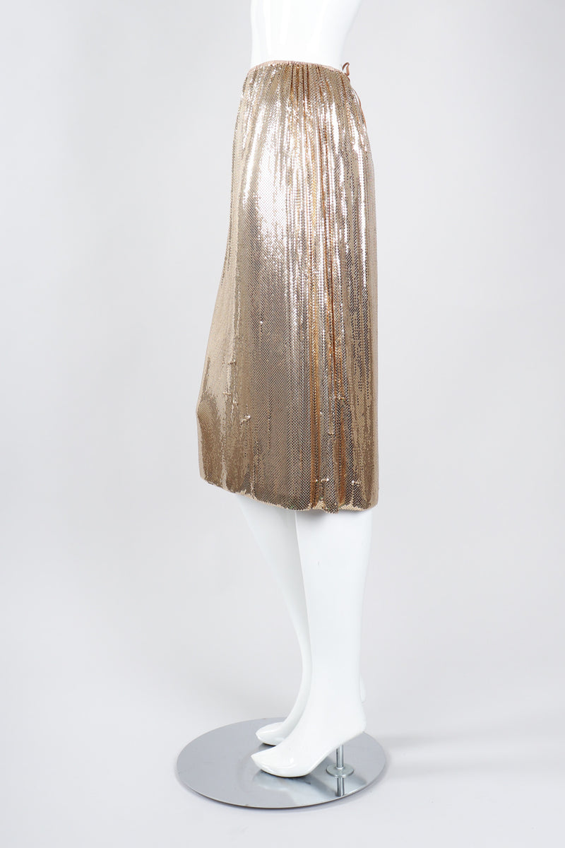 Recess Los Angeles Vintage Anthony Ferrara Gold Liquid Mesh Fringe Cowl Top & Skirt Set