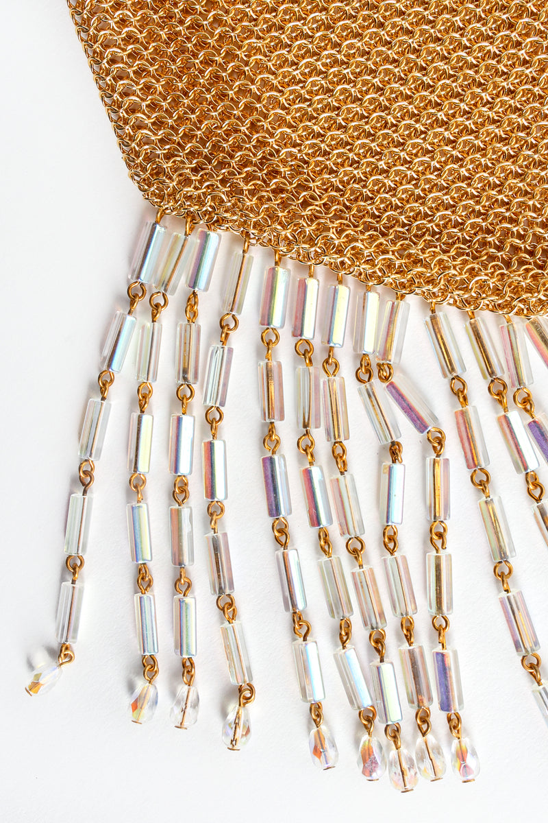 Vintage Anthony Ferrara Gold Plated Mesh Asymmetrical Bead Fringe Bag bead detail at Recess Los Angeles