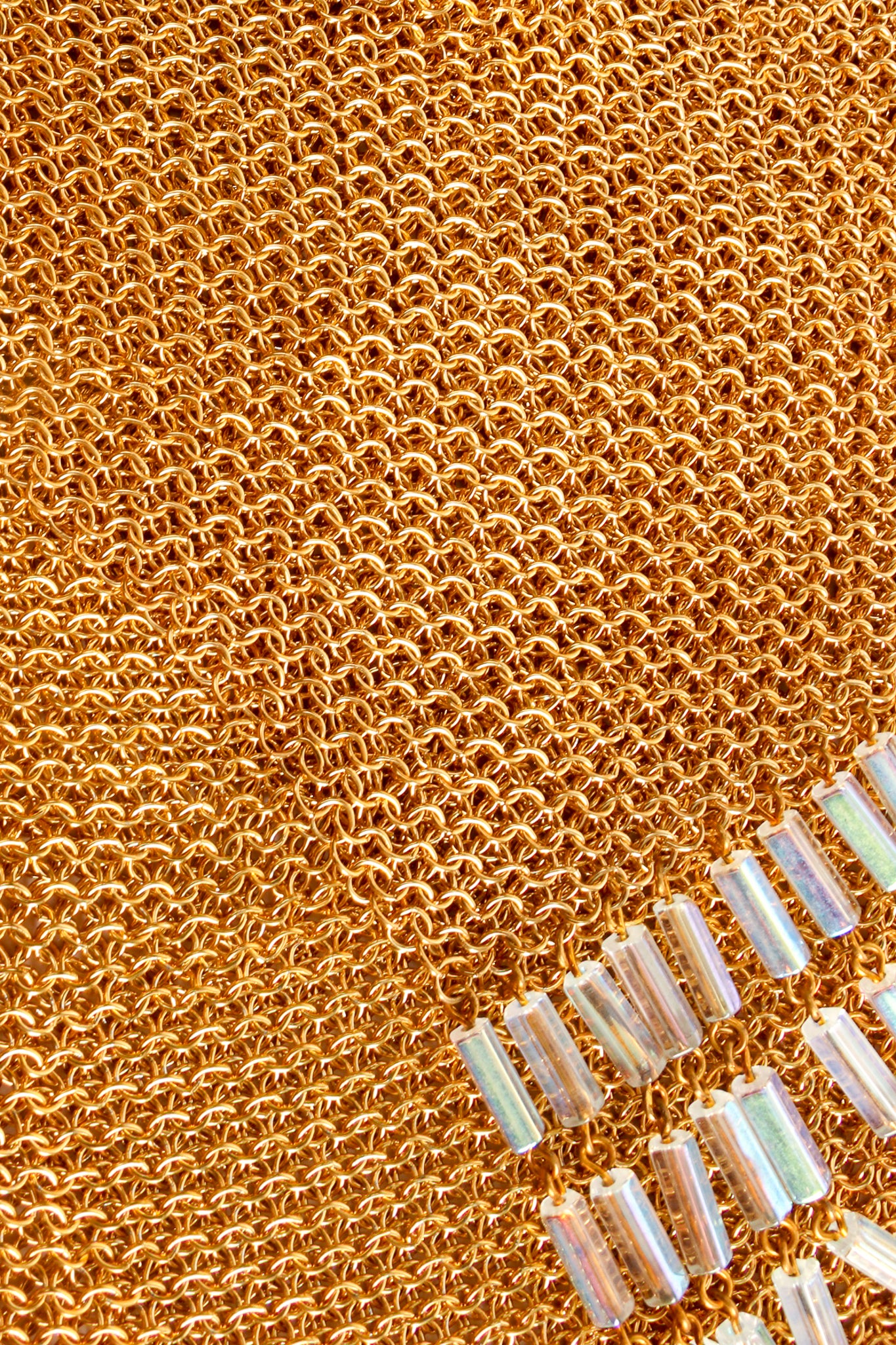 Vintage Anthony Ferrara Gold Plated Mesh Asymmetrical Bead Fringe Bag mesh at Recess Los Angeles