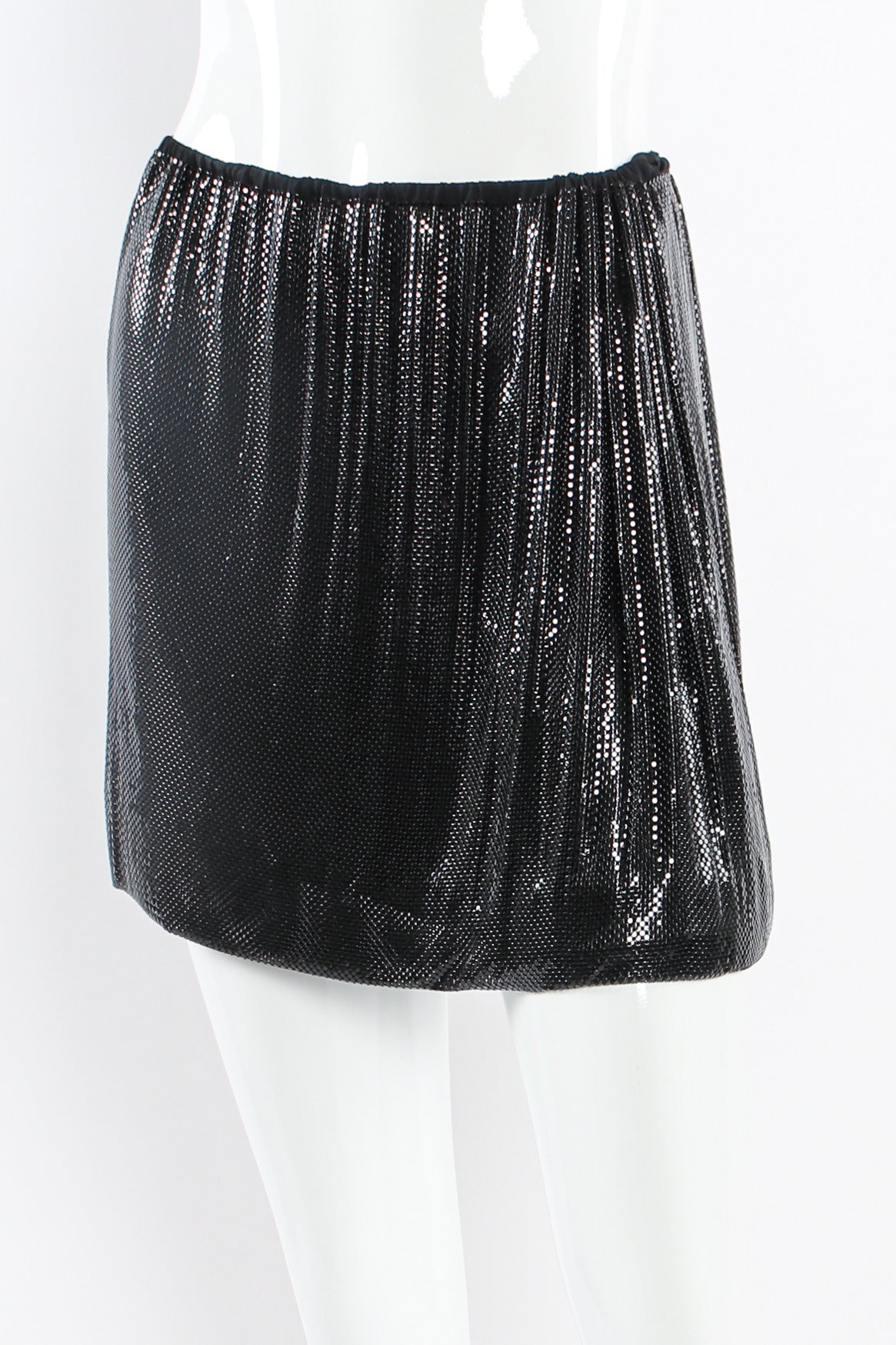 Vintage Ferrara Glossy Metal Mesh Mini Skirt mannequin close @ Recess LA