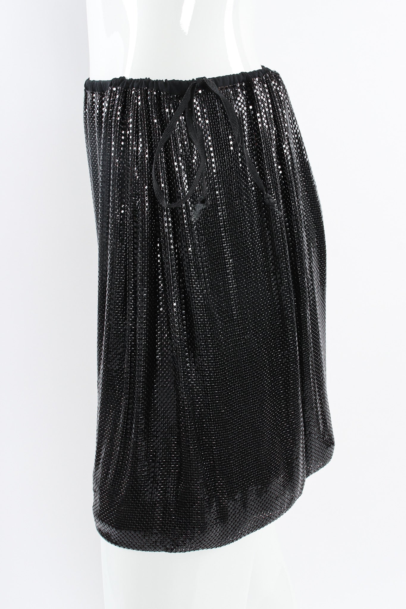 Vintage Ferrara Glossy Metal Mesh Mini Skirt mannequin side close @ Recess LA
