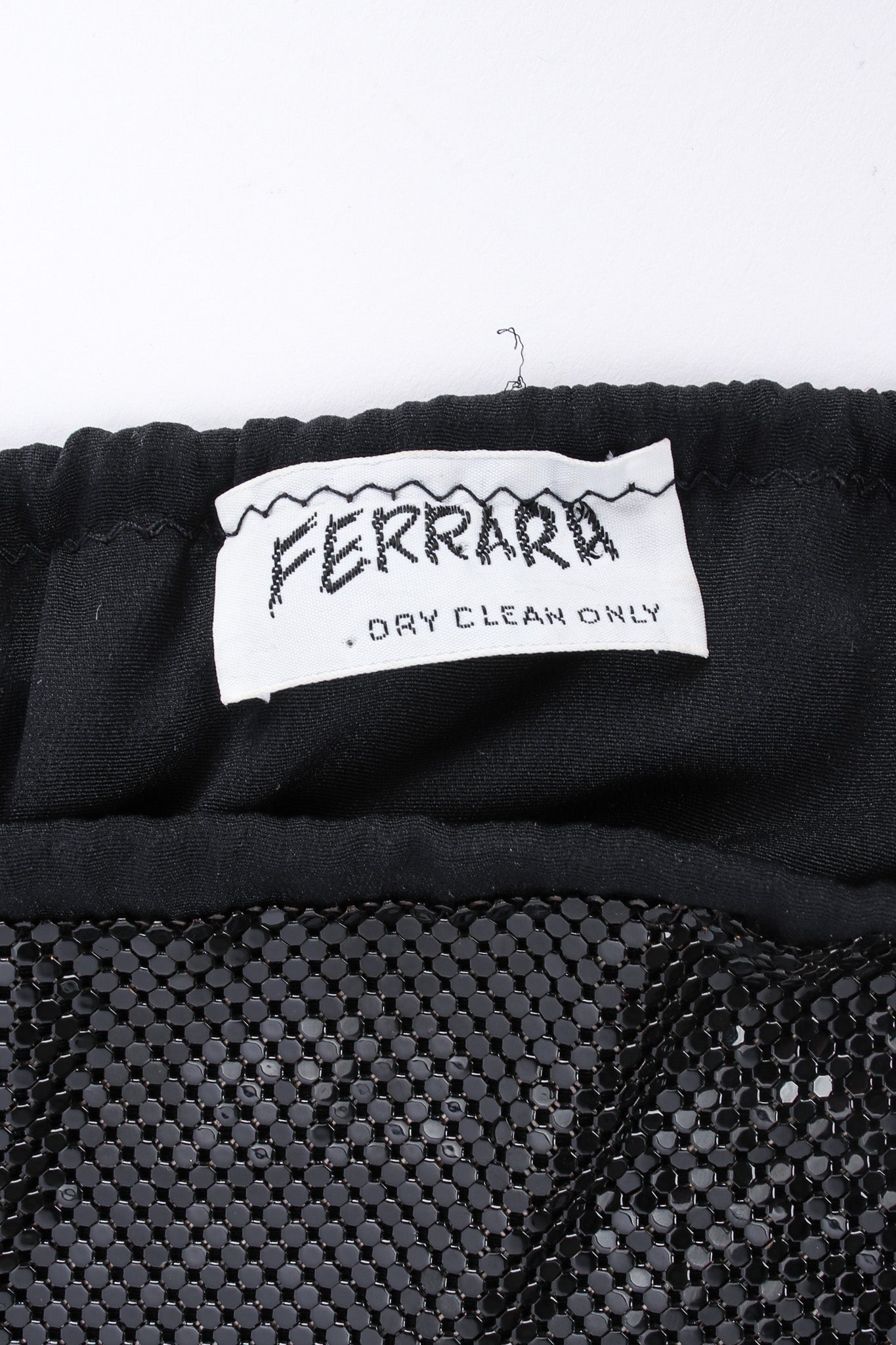 Vintage Ferrara Glossy Metal Mesh Mini Skirt tag @ Recess LA
