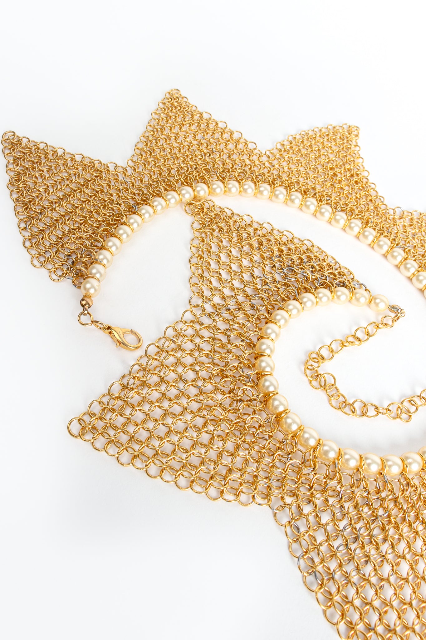 Vintage Anthony Ferrara Plated Ring Mesh Triangle Pearl Trim Collar Detail at Recess LA