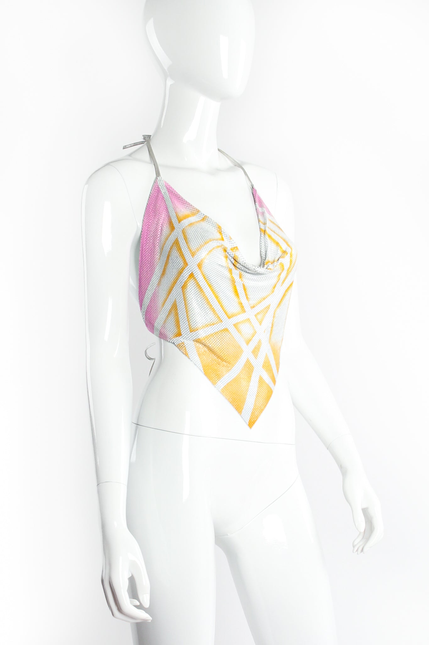 Vintage Anthony Ferrara Hand Painted Pointed Metal Mesh Halter on mannequin angle @ Recess LA