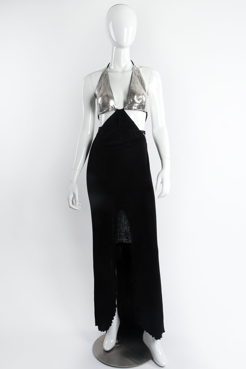 Vintage Anthony Ferrara Mesh Monikini Cutout Halter Gown on Mannequin front at Recess Los Angeles
