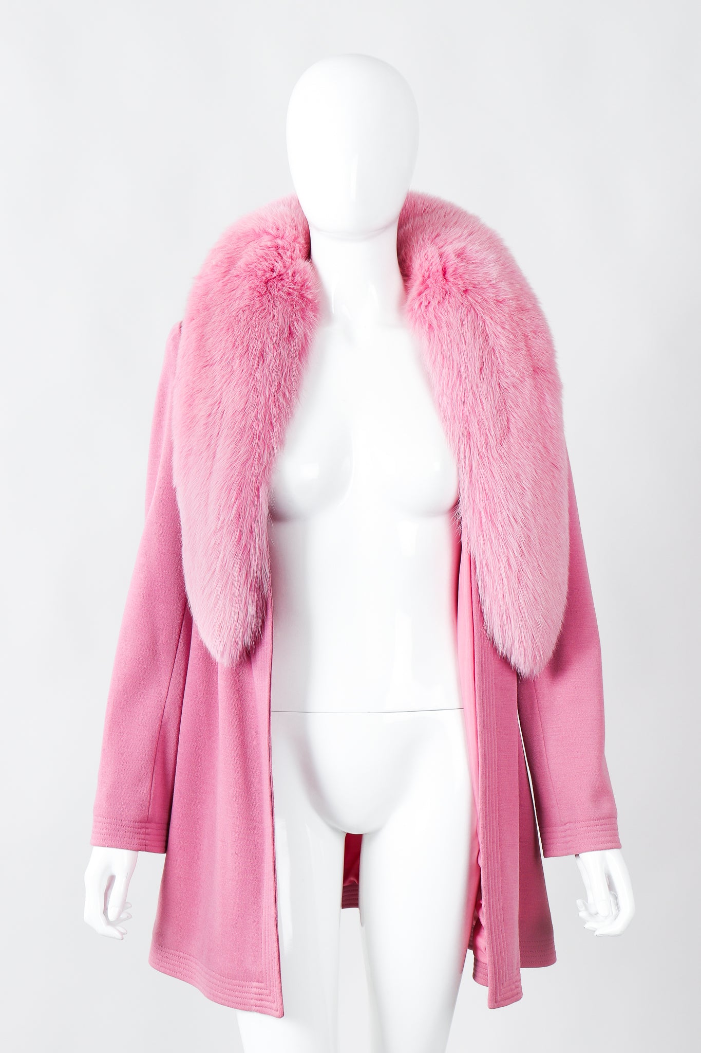 Vintage Saks Fifth Ave Folio Collection Fox Fur Collar Coat on Mannequin front at Recess Los Angeles