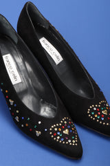 Recess Los Angeles Vintage Franco Celin Rainbow Crystal Heart Studded Heels