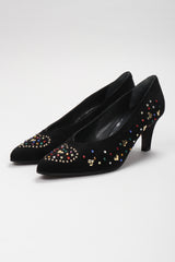 Recess Los Angeles Vintage Franco Celin Rainbow Crystal Heart Studded Heels