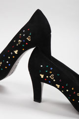 Recess Los Angeles Vintage Franco Celin Rainbow Crystal Heart Studded Heels