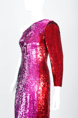 Vintage Frank Usher Ombré Red Pink Sequin One-Shoulder Gown on Mannequin crop at Recess