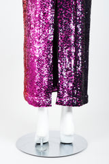 Vintage Frank Usher Ombré Red Pink Sequin One-Shoulder Gown on Mannequin vent at Recess