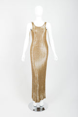 Vintage Fred Hayman Liquid Gold Beaded Gown on Mannequin Front at Recess