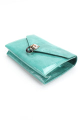 Recess Designer Consignment Vintage Fred Hayman Jeweled Jaguar Turquoise Lizard Clutch Bag Los Angeles Resale