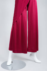 Vintage Frederick's of Hollywood red Draped Jersey Jumpsuit on Mannequin, pant legs