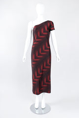 Recess Los Angeles Designer Consignment Vintage Future Ozbek Asymmetrical Chevron Print Stretch Dress