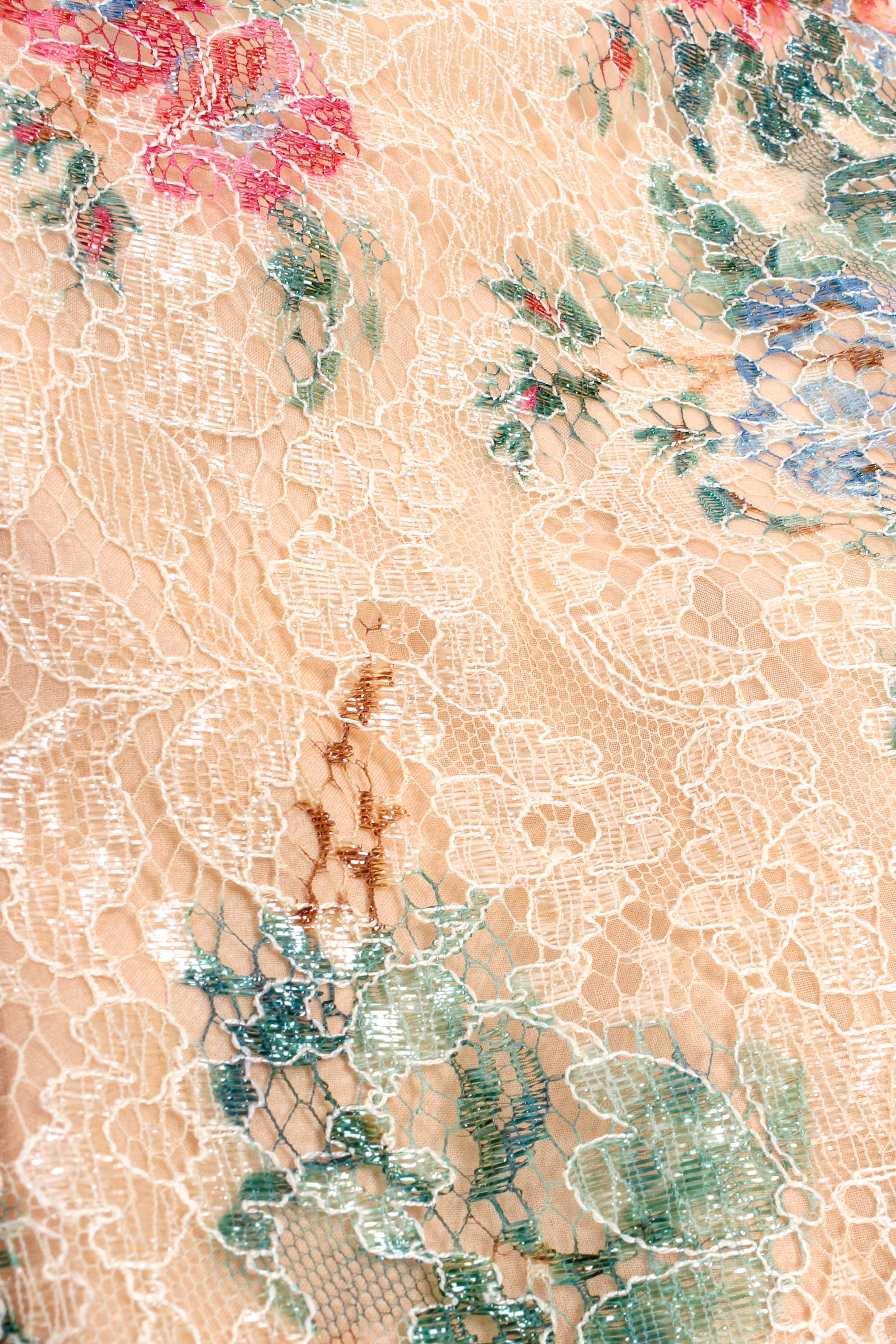 Vintage Galanos Jeweled Floral Lace Overlay Dress print/lace close up @ Recess LA