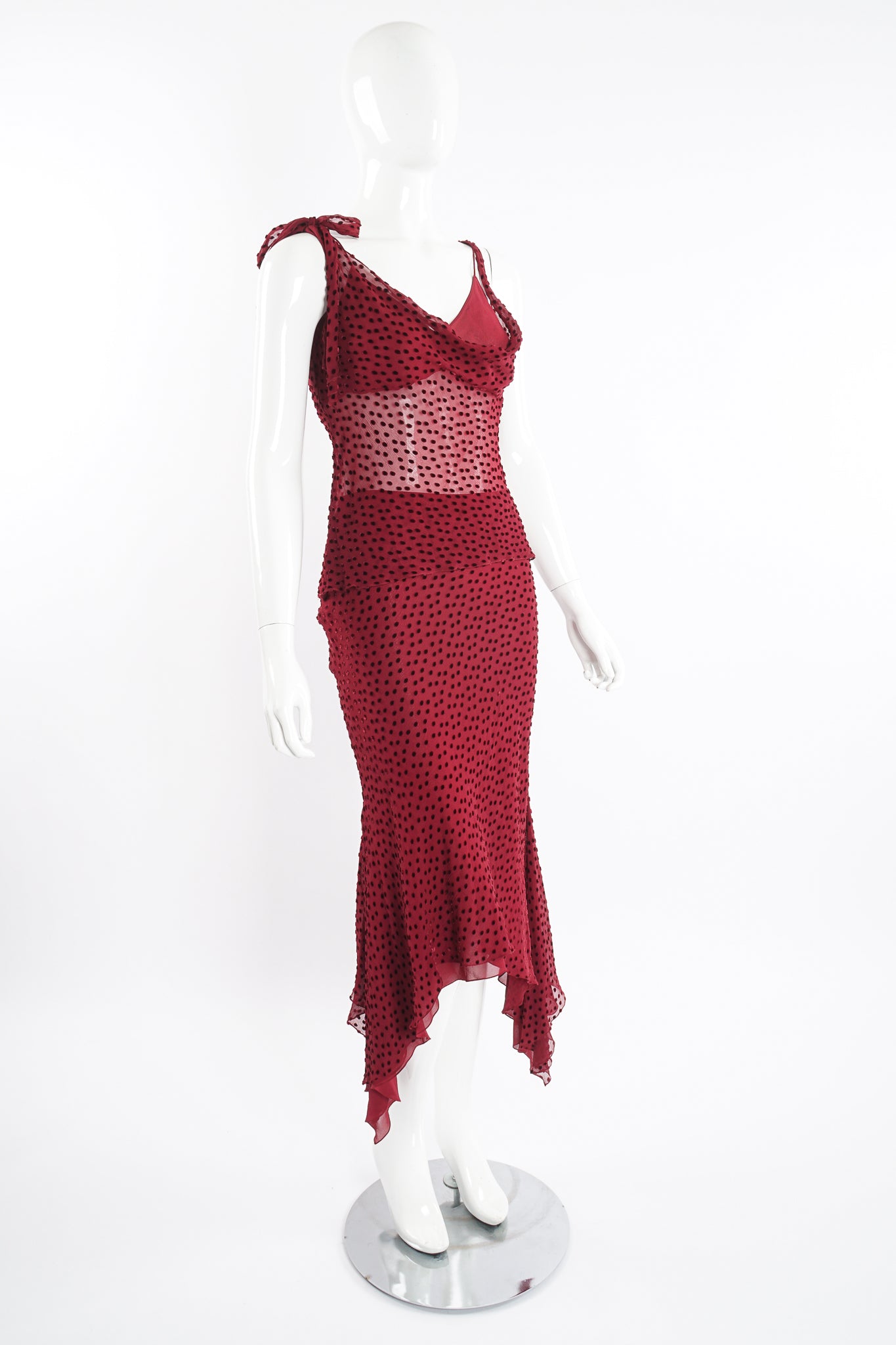 Vintage John Galliano Asymmetric Bias Burnout Camisole & Skirt Set on Mannequin angle at Recess LA