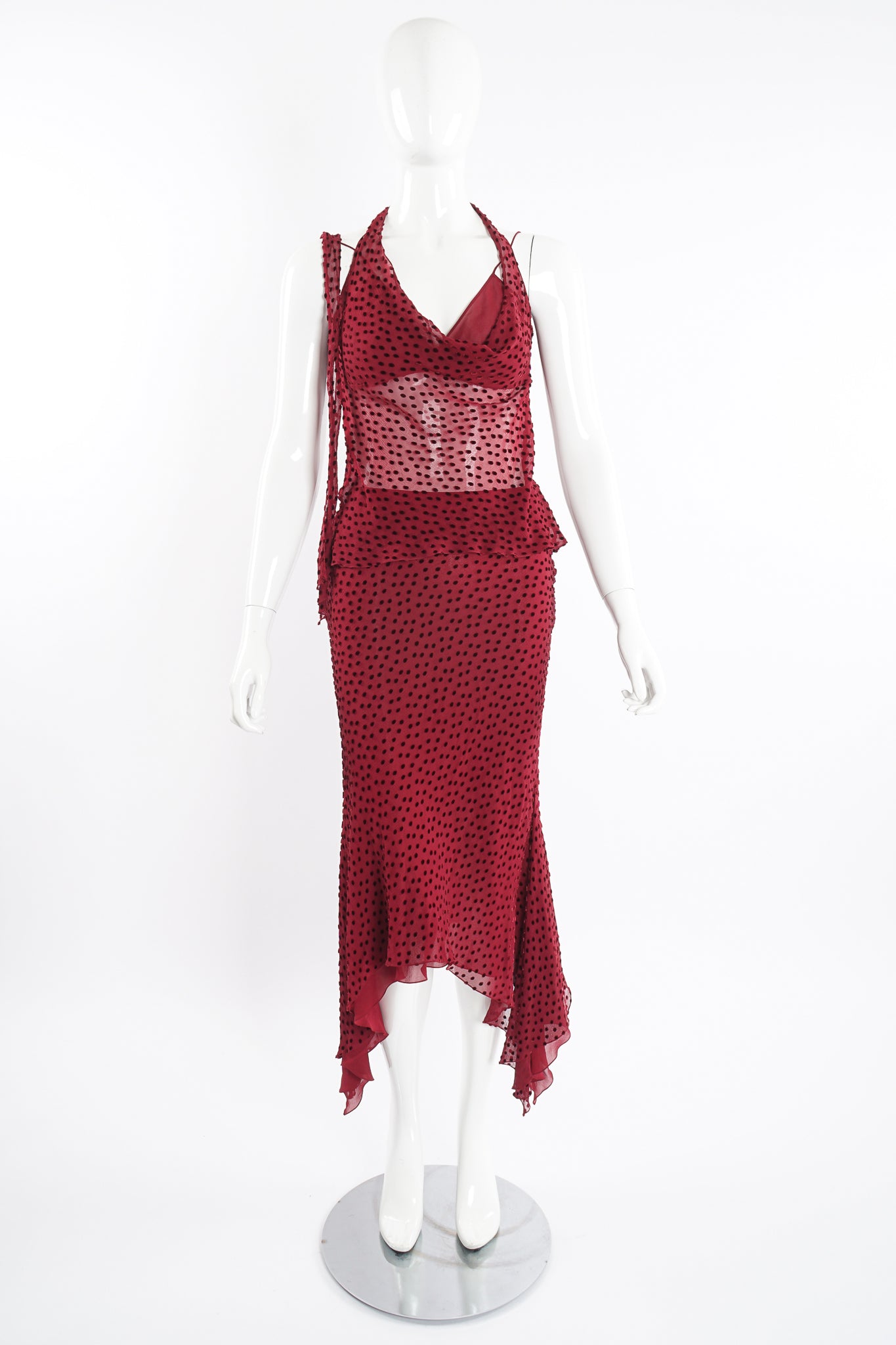 Vintage John Galliano Asymmetric Bias Burnout Camisole & Skirt Set on Mannequin front at Recess LA