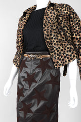 Recess Los Angeles Vintage Valentino Leather Embroidered Star Midi Pencil Skirt