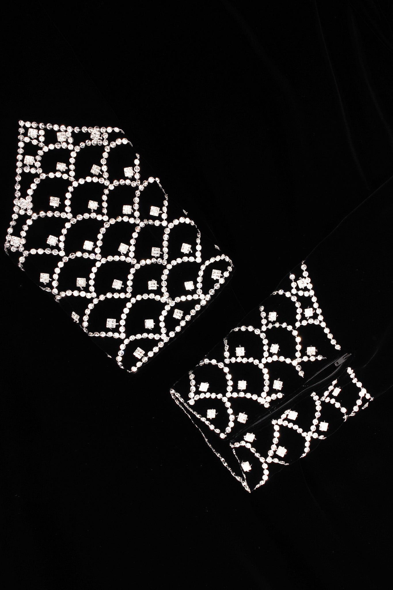 Vintage Genny Scalloped Rhinestone Velvet Dress zipper sleeve cuff @ Recess LA