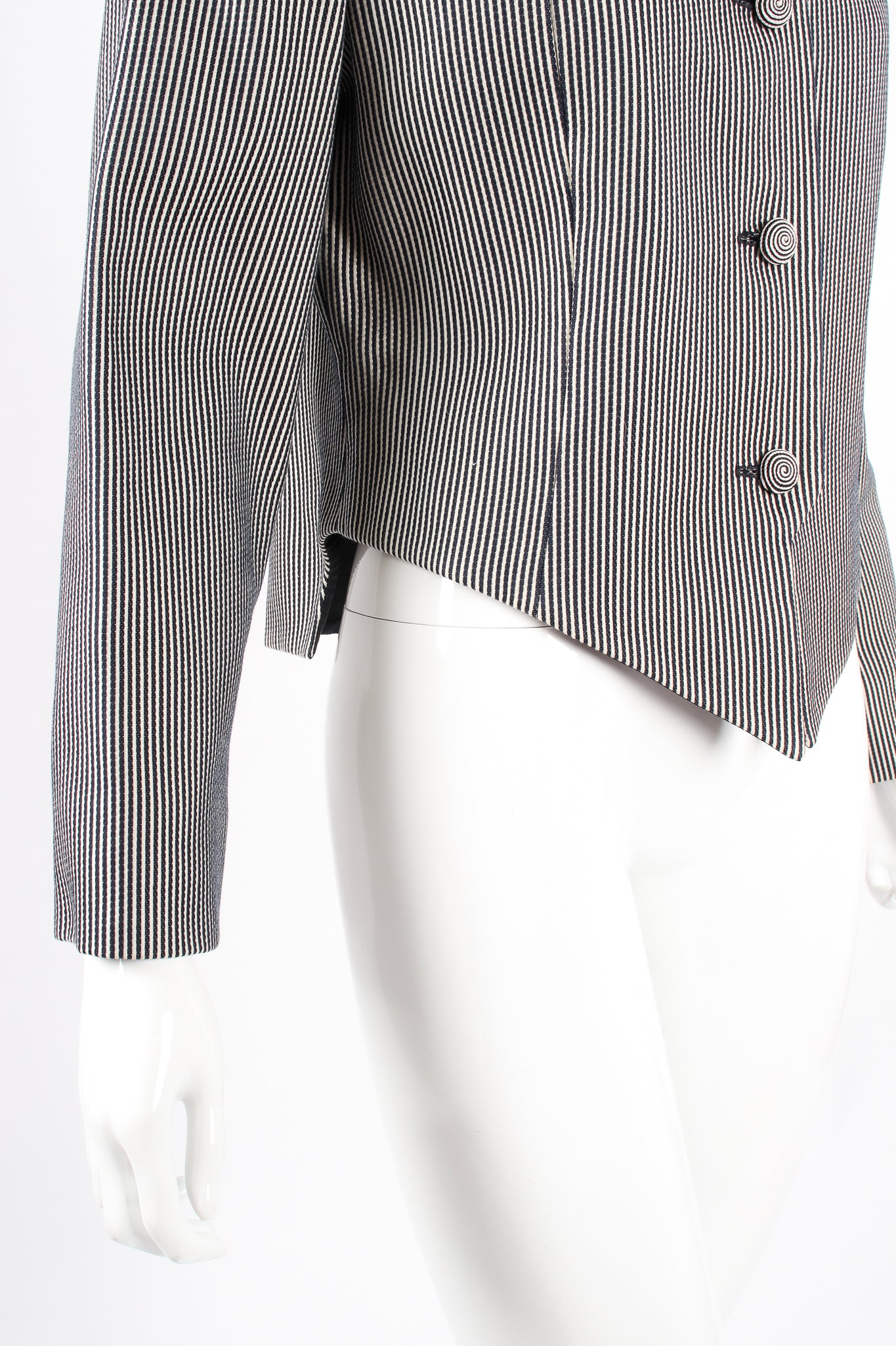 Vintage Geoffrey Beene Pointed Stripe Jacket on Mannequin hem at Recess Los Angeles