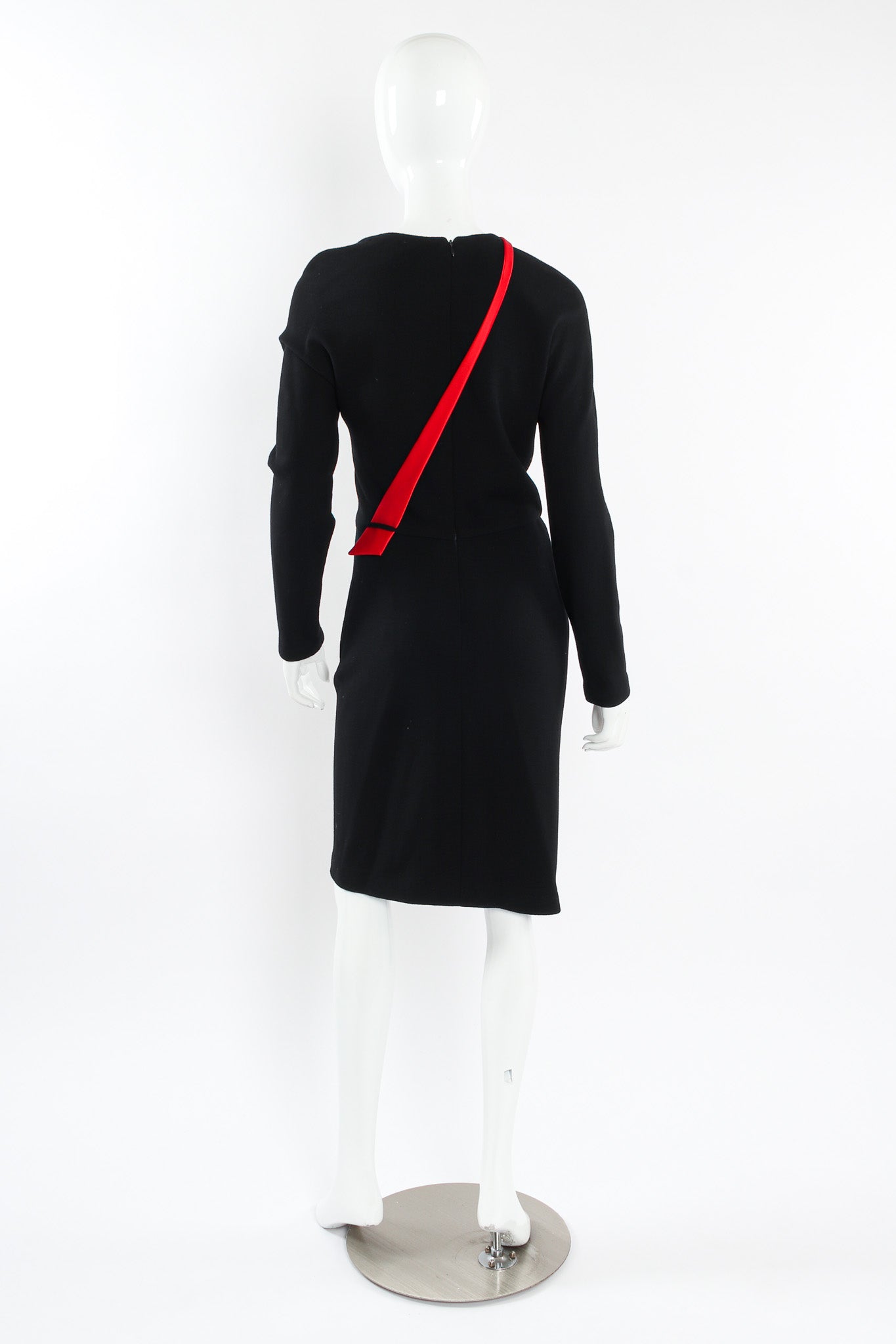 Vintage Geoffrey Beene Accent Cut Out Wool Dress mannequin back @ Recess LA