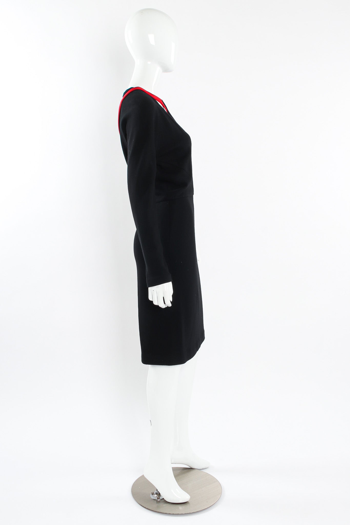 Vintage Geoffrey Beene Accent Cut Out Wool Dress mannequin side @ Recess LA