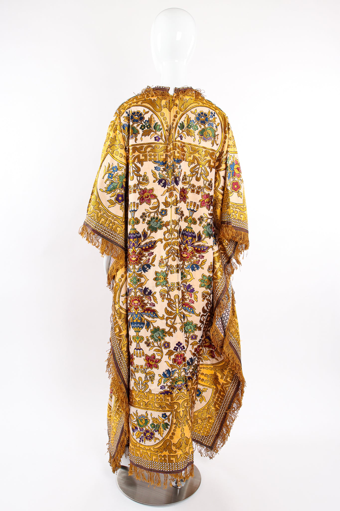 Vintage Georgie Keyloun Fringed Tapestry Caftan on Mannequin back at Recess Los Angeles