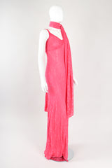 Recess Los Angeles Designer Consignment Vintage Ghost Hot Pink 90s Minimal Embroidered Slip Dress & Shawl