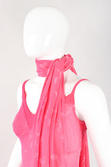 Recess Los Angeles Designer Consignment Vintage Ghost Hot Pink 90s Minimal Embroidered Slip Dress & Shawl