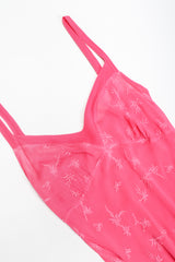 Recess Los Angeles Designer Consignment Vintage Ghost Hot Pink 90s Minimal Embroidered Slip Dress & Shawl
