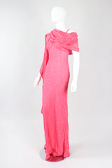 Recess Los Angeles Designer Consignment Vintage Ghost Hot Pink 90s Minimal Embroidered Slip Dress & Shawl