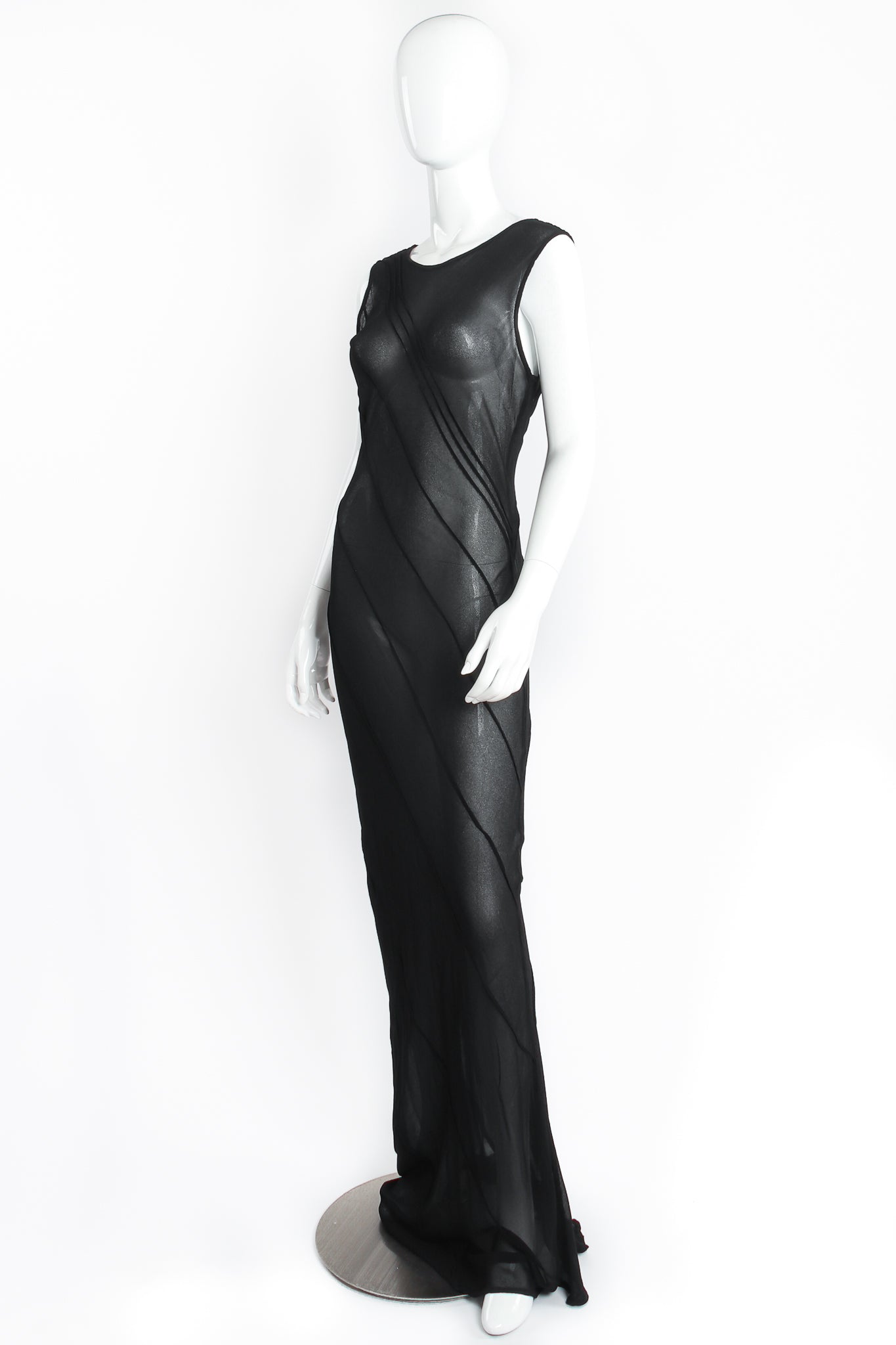 Vintage Ghost Sheer Chiffon Pintuck Sheath Dress on Mannequin front angle at Recess Los Angeles