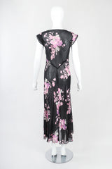 Recess Designer Consignment Vintage Gianfranco Ferre GFF Sheer Chiffon Bias Pieced Rose Print Dress Los Angeles Resale