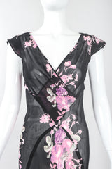 Recess Designer Consignment Vintage Gianfranco Ferre GFF Sheer Chiffon Bias Pieced Rose Print Dress Los Angeles Resale