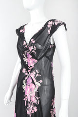 Recess Designer Consignment Vintage Gianfranco Ferre GFF Sheer Chiffon Bias Pieced Rose Print Dress Los Angeles Resale
