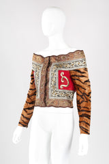 Recess Los Angeles Vintage Gianfranco Ferre Off-The-Shoulder Tiger Fur Brocade Top