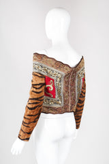 Recess Los Angeles Vintage Gianfranco Ferre Off-The-Shoulder Tiger Fur Brocade Top